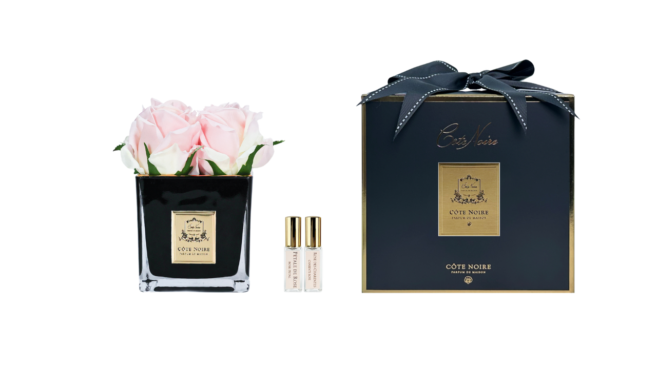 COUTURE SQUARE 4 ROSE BUDS BLACK GLASS GOLD - Pink Champagne