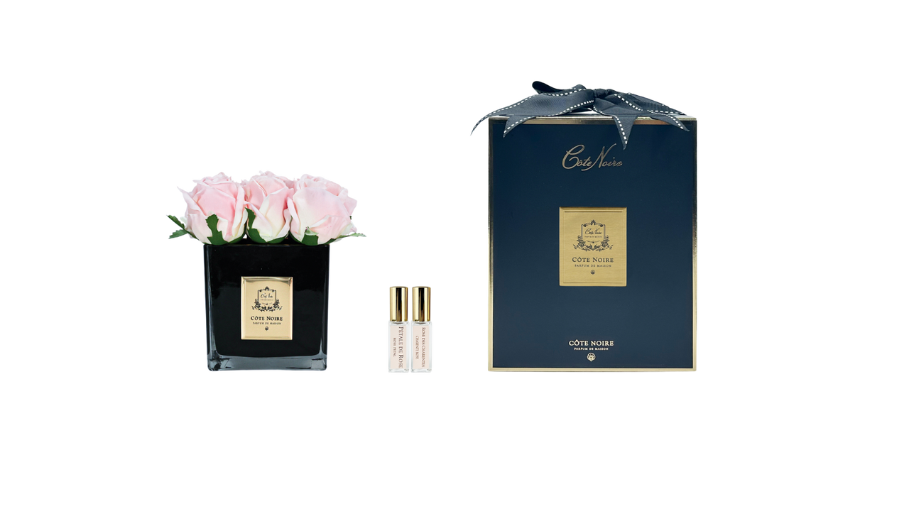 COUTURE SQUARE 9 ROSE BUDS BLACK GLASS GOLD - Pink Champagne - SVB915