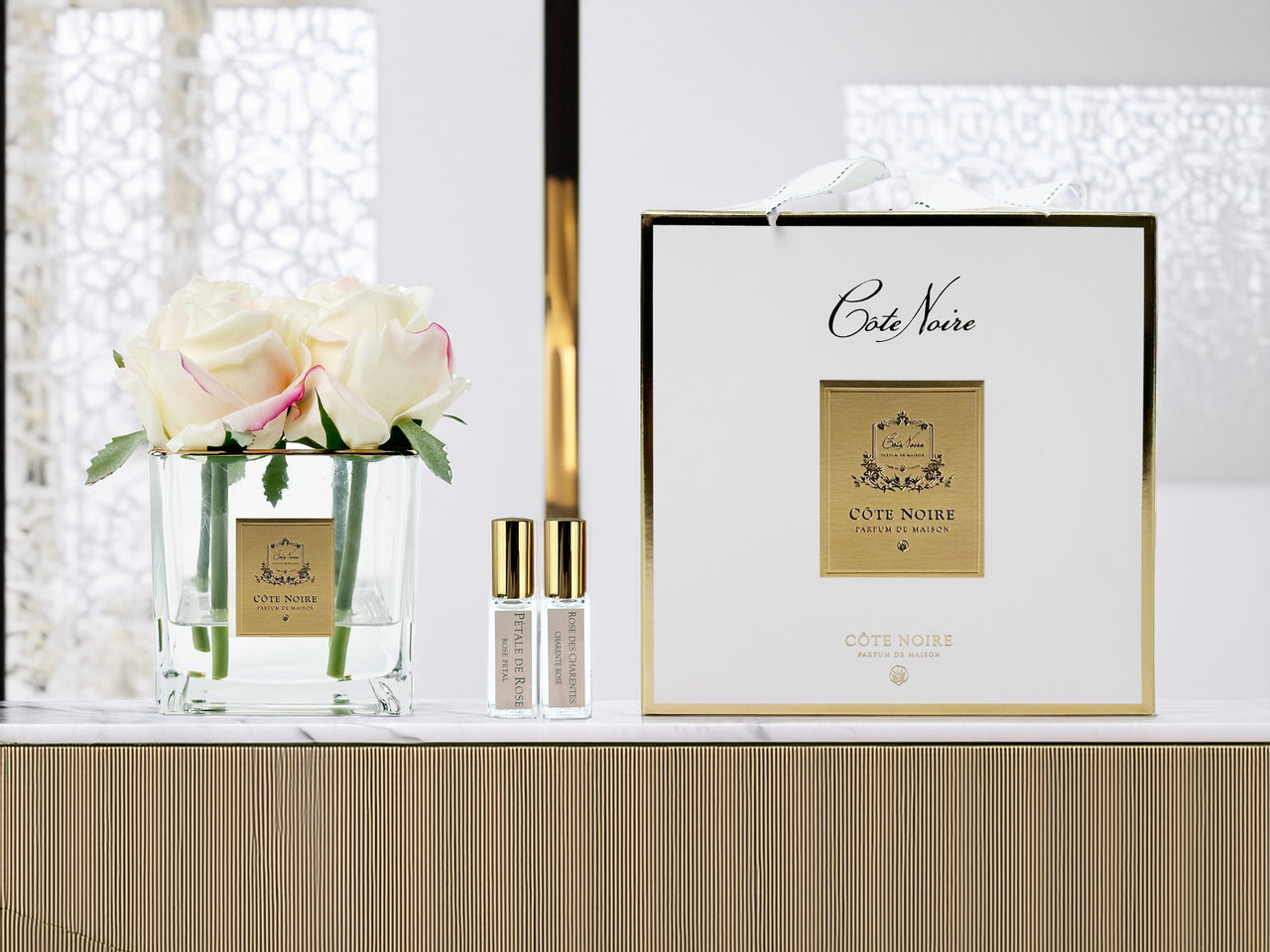 COUTURE SQUARE 4 ROSE BUDS CLEAR GLASS GOLD  - Blush - SVC402