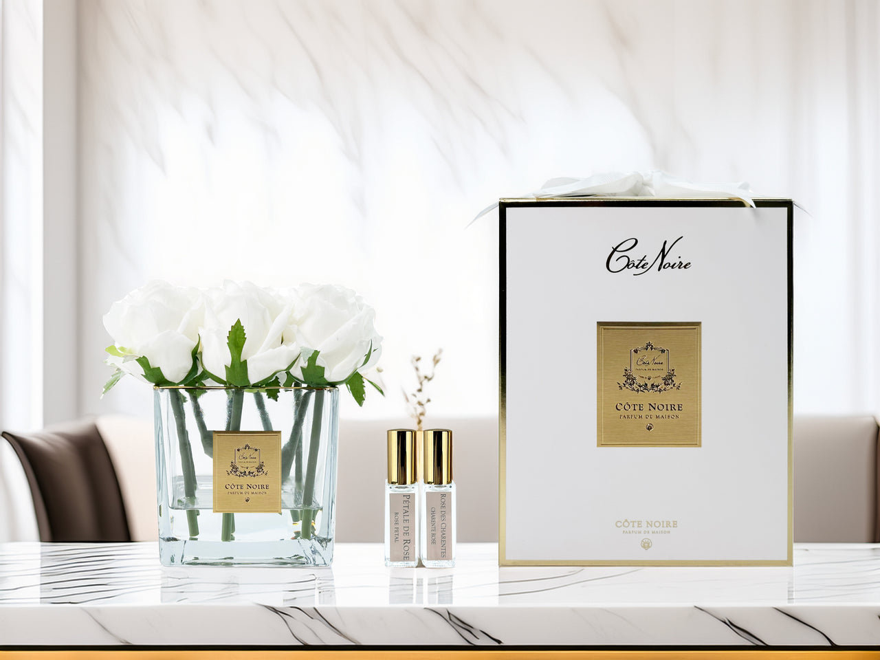 COUTURE SQUARE 9 ROSE BUDS CLEAR GLASS GOLD - Ivory - SVC901