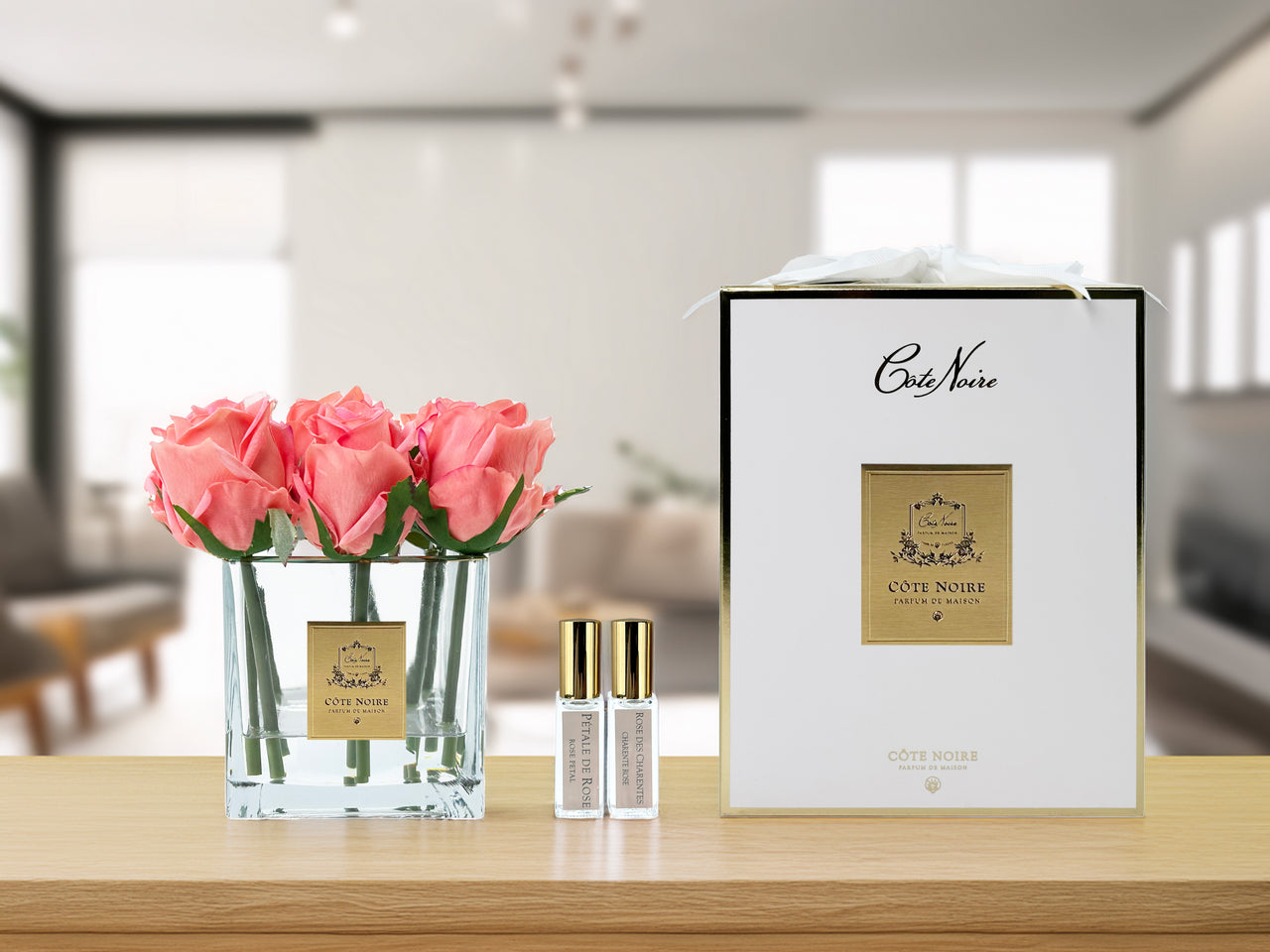 COUTURE SQUARE 9 ROSE BUDS CLEAR GLASS GOLD - Peach - SVC905