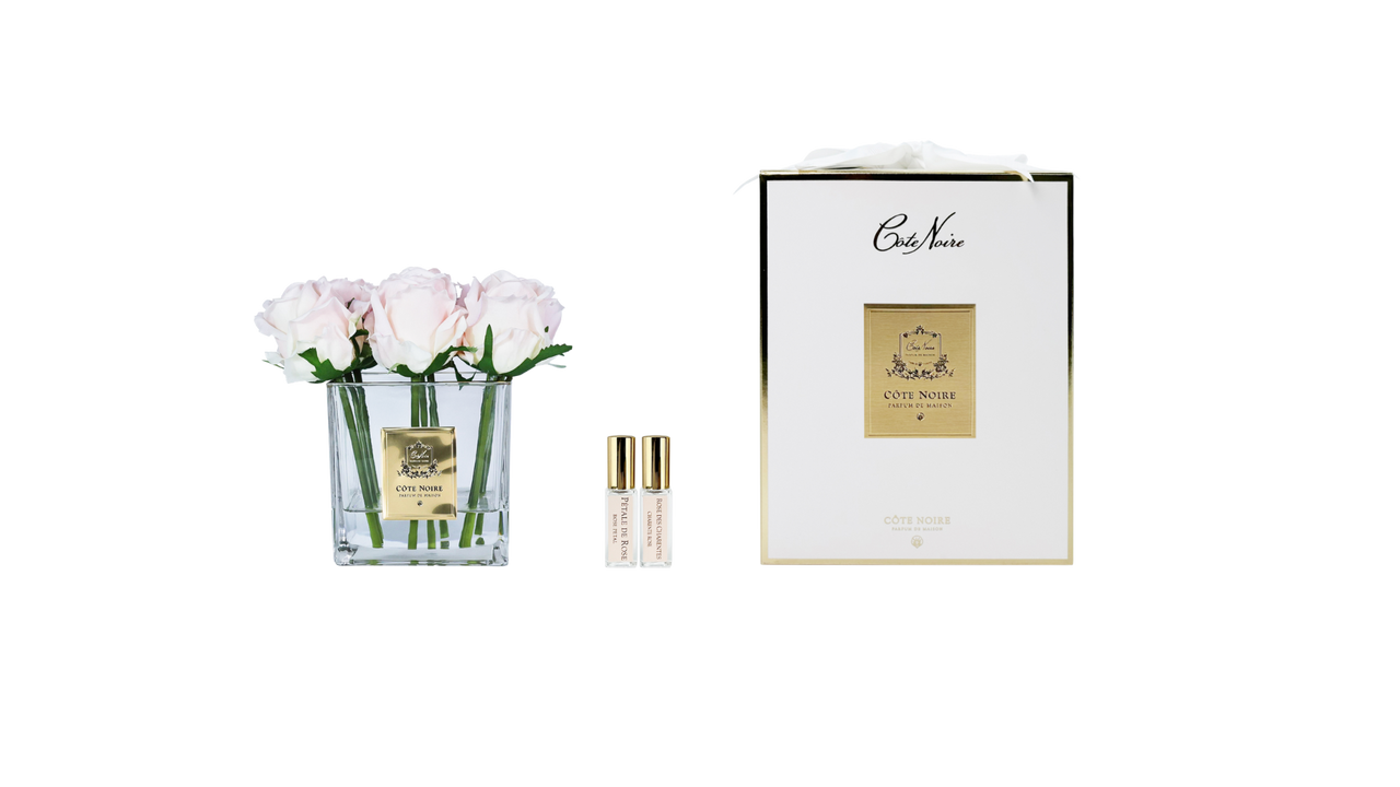 COUTURE SQUARE 9 ROSE BUDS CLEAR GLASS GOLD - Pink Champagne - SVC915