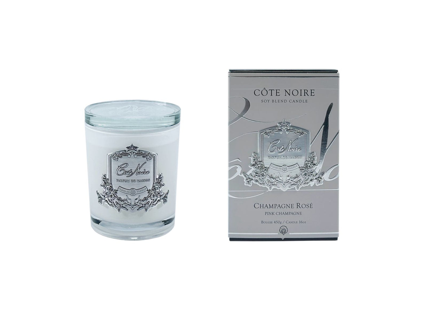 White Vessel Candle - Pink Champagne - Silver Badge