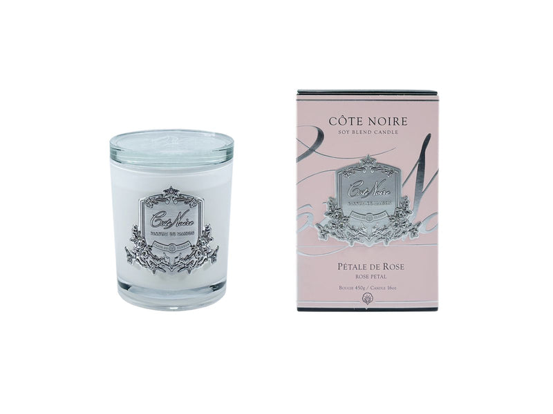White Vessel Candle - Rose Petal - Silver Badge