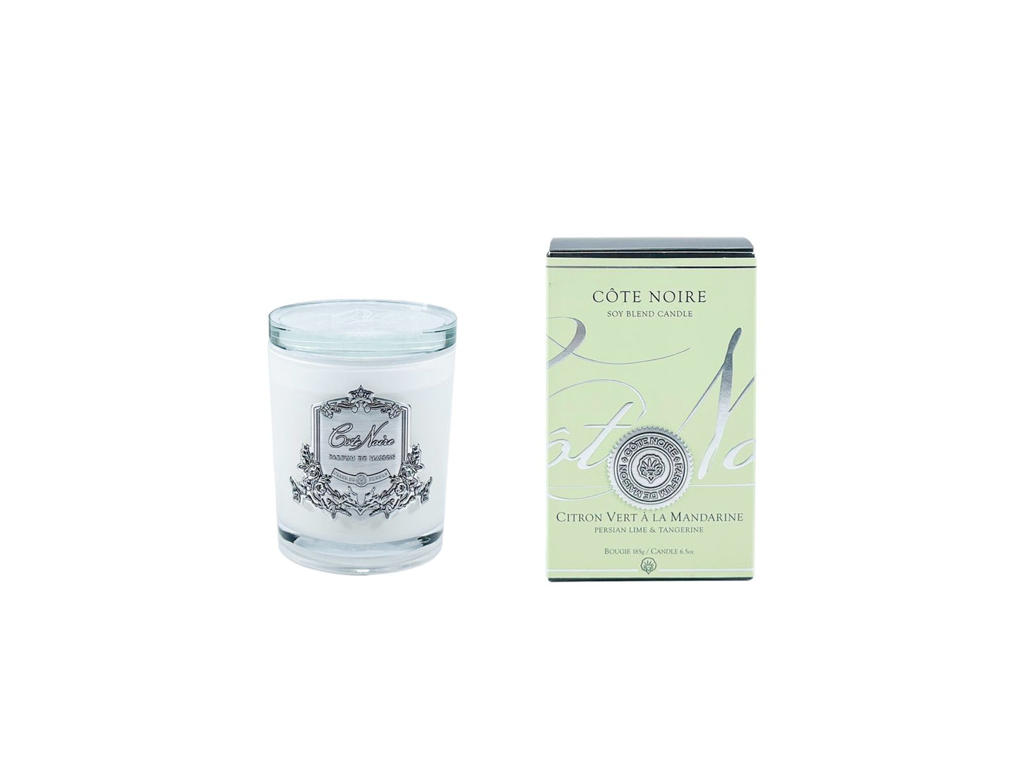 White Vessel Candle - Persian Lime & Tangerine - Silver Badge