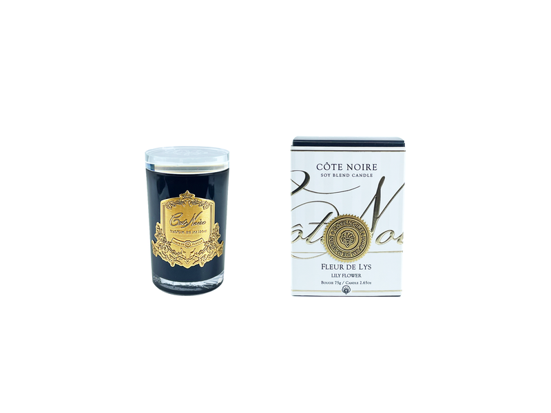 NEW Cote Noire Soy Blend Candle - Lily Flower - Gold - Crystal Glass Lid