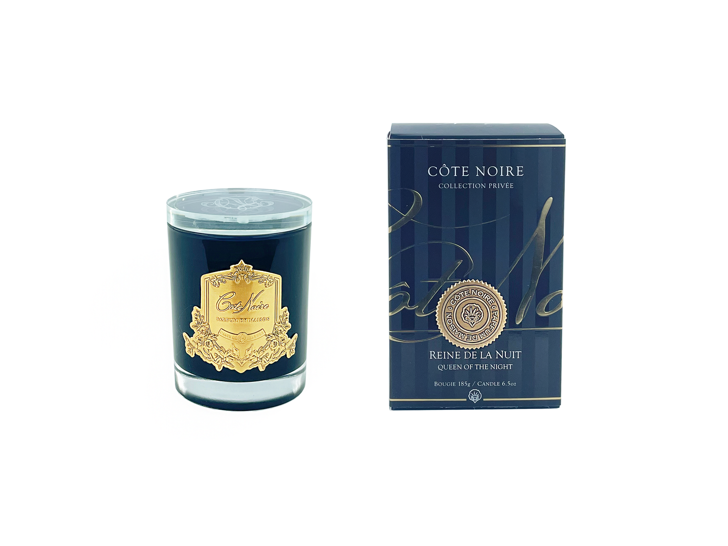 NEW Cote Noire Soy Blend Candle - Queen of the Night - Gold - Crystal Glass Lid