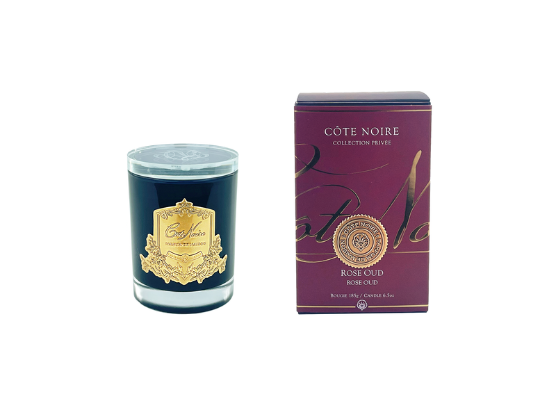 NEW Cote Noire Soy Blend Candle - Rose Oud - Gold - Crystal Glass Lid