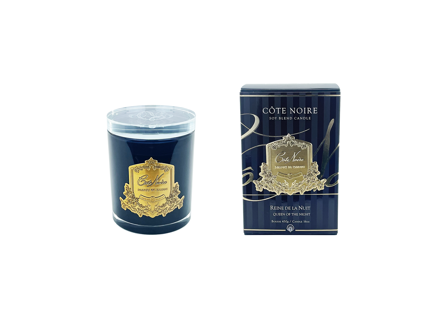 NEW Cote Noire Soy Blend Candle - Queen of the Night - Gold - Crystal Glass Lid