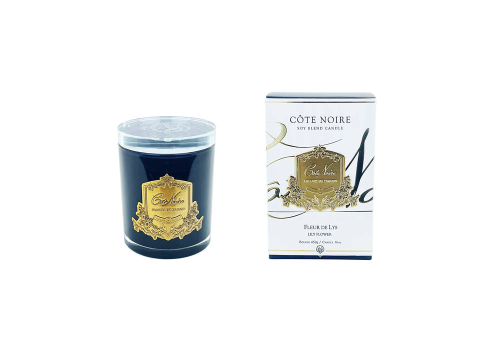 キャンドル COTE NOIRE Soy Blend Candle Fleur de Lys NEW Cote Noire Soy Blend Candle - Lily Flower - Gold - Crystal