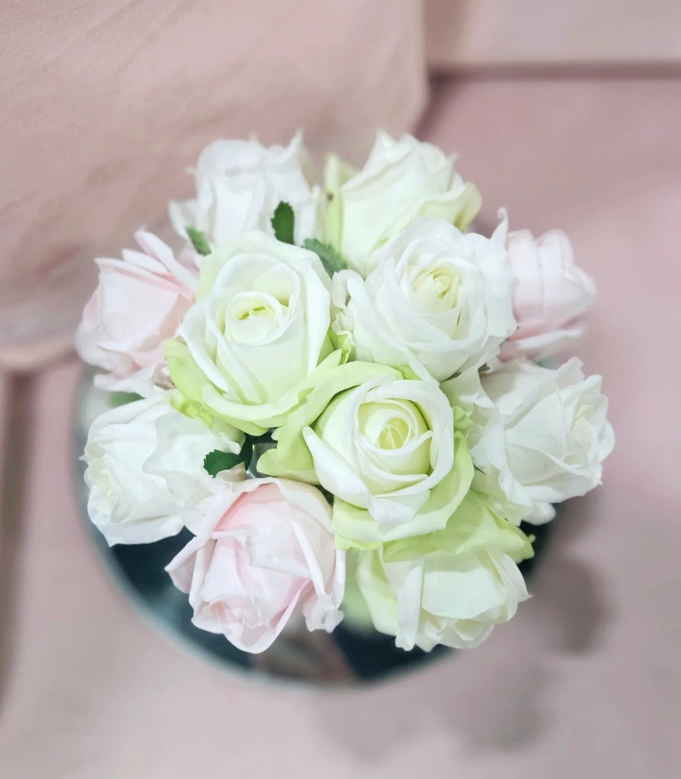 COTE NOIRE - HERRINGBONE FLOWER - FRENCH PINK & GREEN & WHITE ROSES  - CLEAR - HCF13