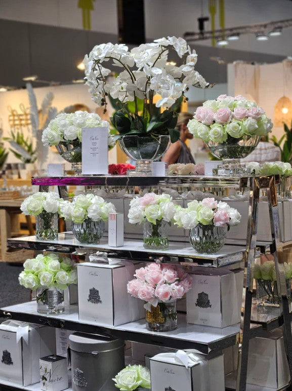 COTE NOIRE - HERRINGBONE FLOWER - FRENCH PINK & GREEN & WHITE ROSES  - CLEAR - HCF13