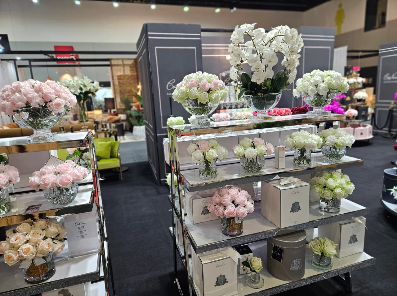 COTE NOIRE - HERRINGBONE FLOWER - FRENCH PINK & GREEN & WHITE ROSES  - CLEAR - HCF13