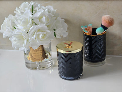 Cote Noire - Herringbone Candle With Scarf - Black & Gold - Red bee Lid - HCG02