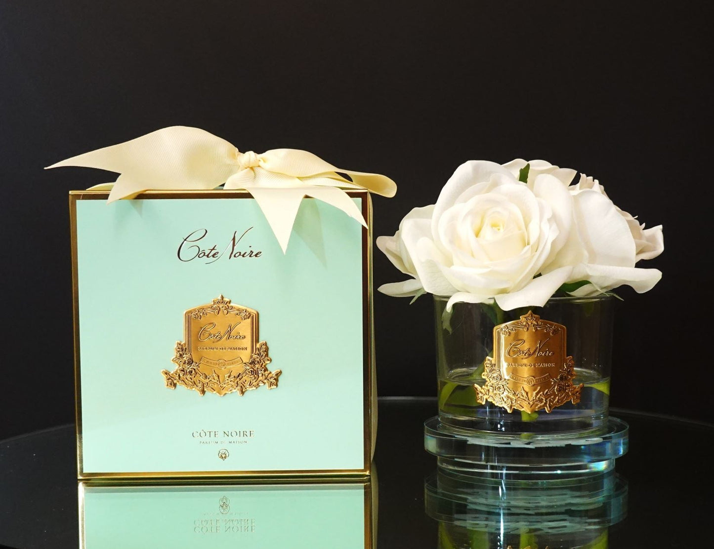 Perfumed Natural Touch 5 Roses - Clear & Gold Badge - Ivory White - GMR92 - Jade Tiffany Box