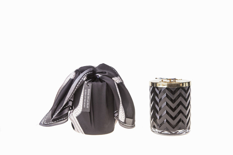Cote Noire - Herringbone Candle With Scarf - Black & Gold - Red bee Lid - HCG02