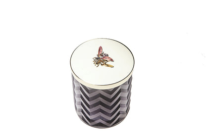 Cote Noire - Herringbone Candle With Scarf - Black & Gold - Red bee Lid - HCG02