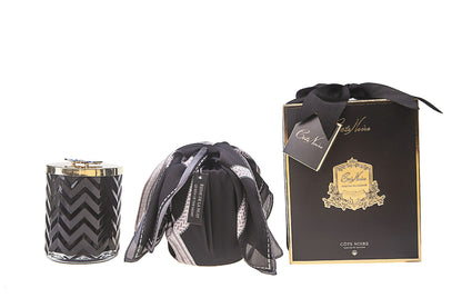 Cote Noire - Herringbone Candle With Scarf - Black & Gold - Red bee Lid - HCG02