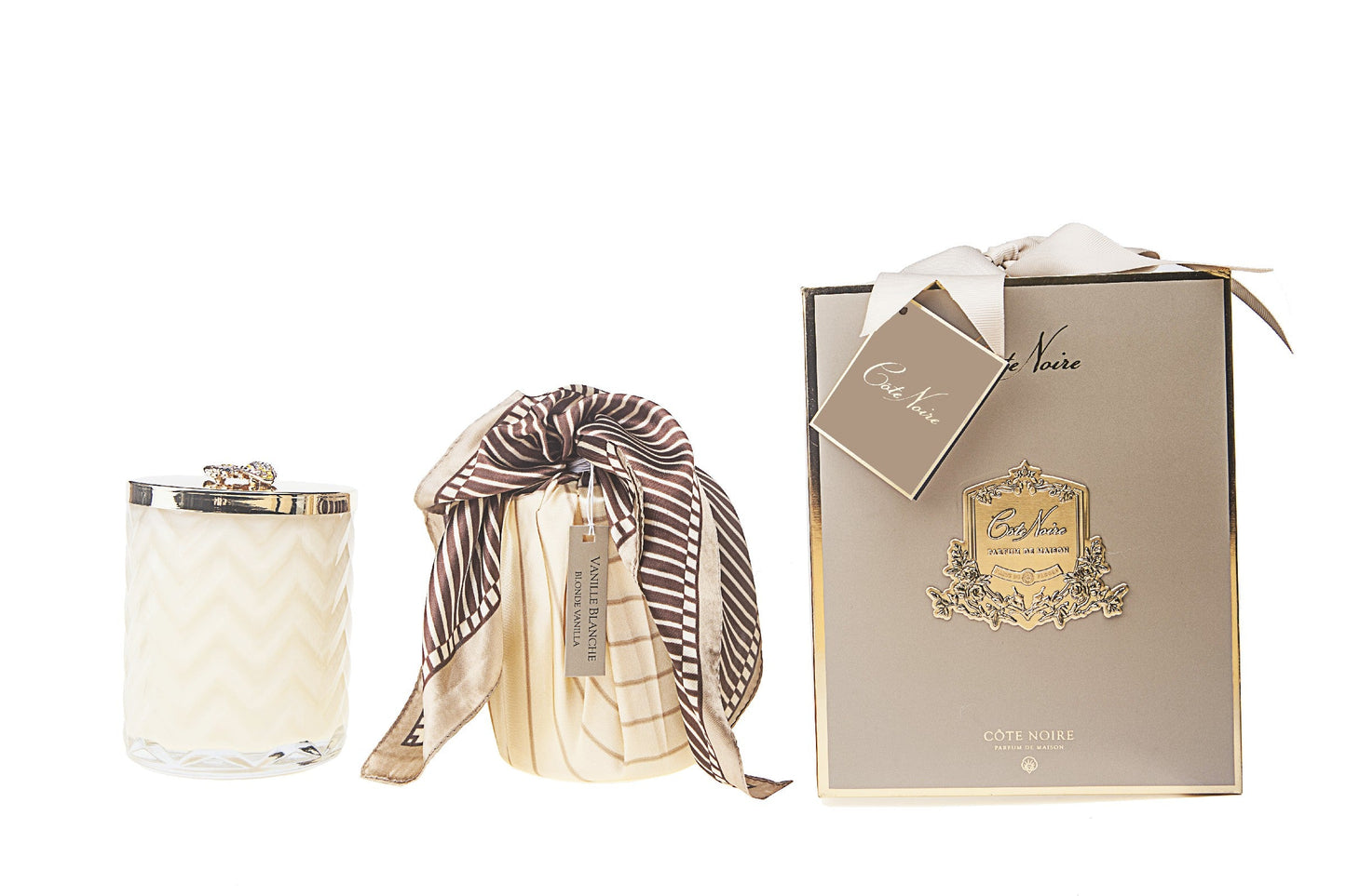 Herringbone Candle With Scarf Blond Vanilla - Cream & Golden Bee lid - HCG03