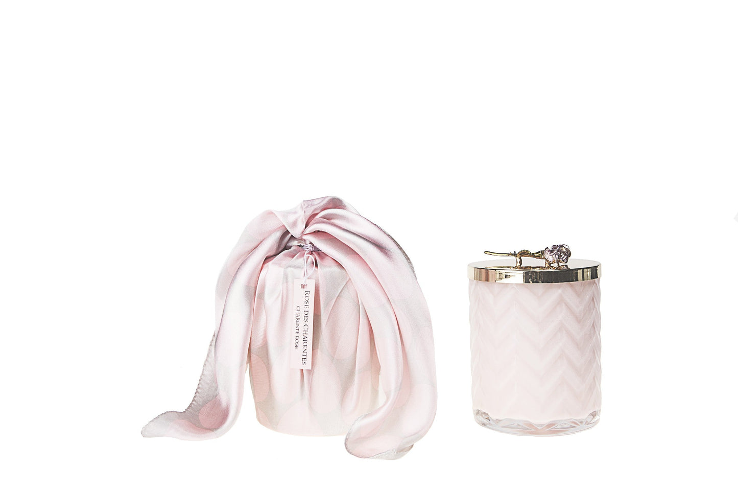 Cote Noire - Herringbone Candle With Scarf - Pink - Rose lid - Charente Rose - HCG04