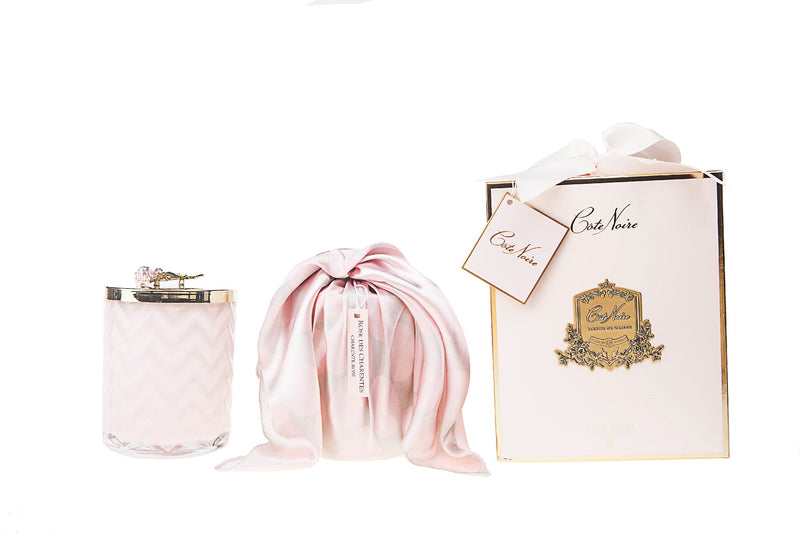 Cote Noire - Herringbone Candle With Scarf - Pink - Rose lid - Charente Rose - HCG04