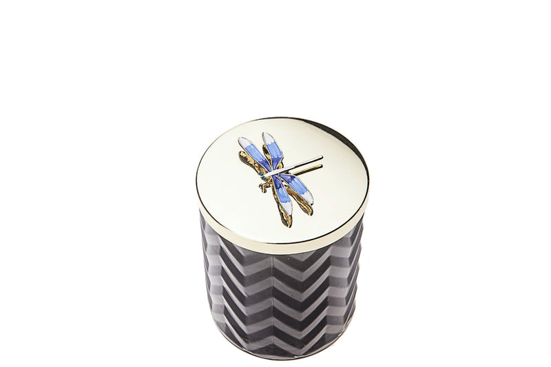 Herringbone Candle With Scarf Eau de Vie- Navy & Dragonfly lid - HCG05