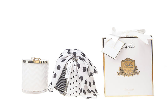 Cote Noire - Herringbone Candle With Scarf - White - Lilly Flower Lid - HCG06