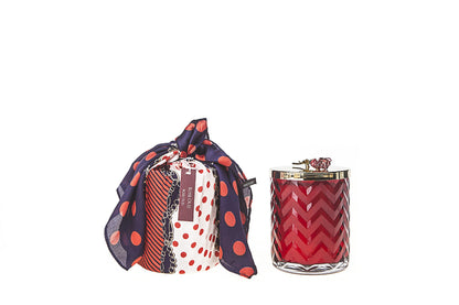 Herringbone Candle With Scarf Rose Oud - Red & Red Rose lid - HCG07