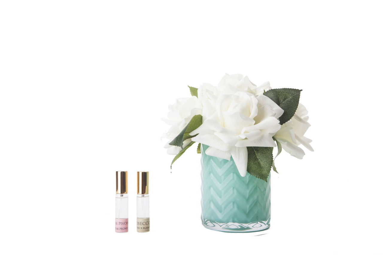 Cote Noire - Herringbone Flower Jade - White Roses - HCF51
