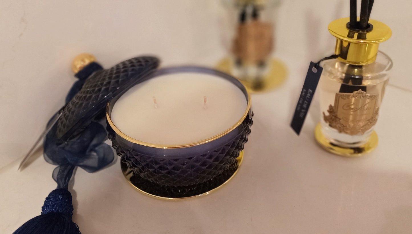 Round Art Deco Candle - Navy & Gold - Eau de Vie - GML30006