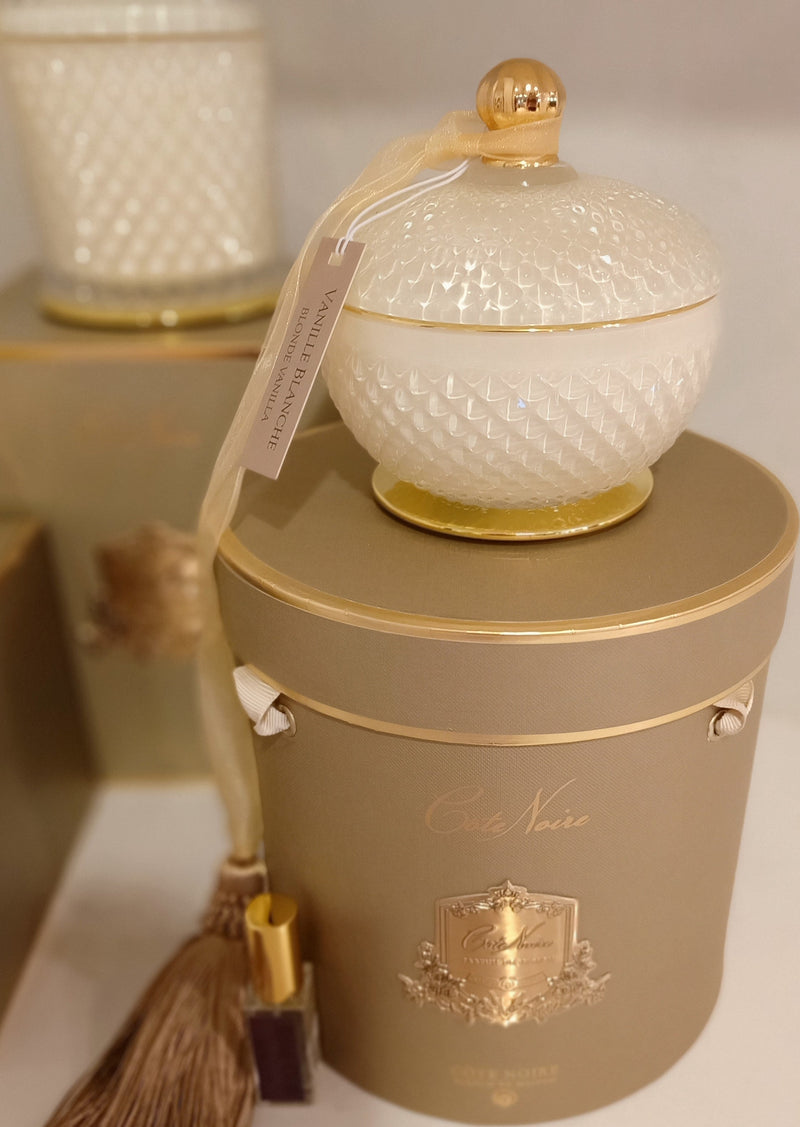 Round Art Deco Candle - Cream & Gold - Blonde Vanilla - GML30005