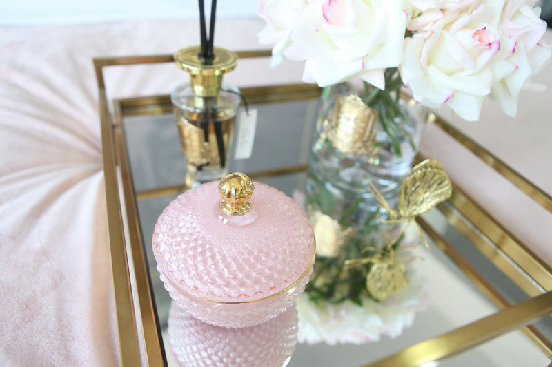 Round Art Deco Candle - Pink & Gold - Pink Peony - GML30002