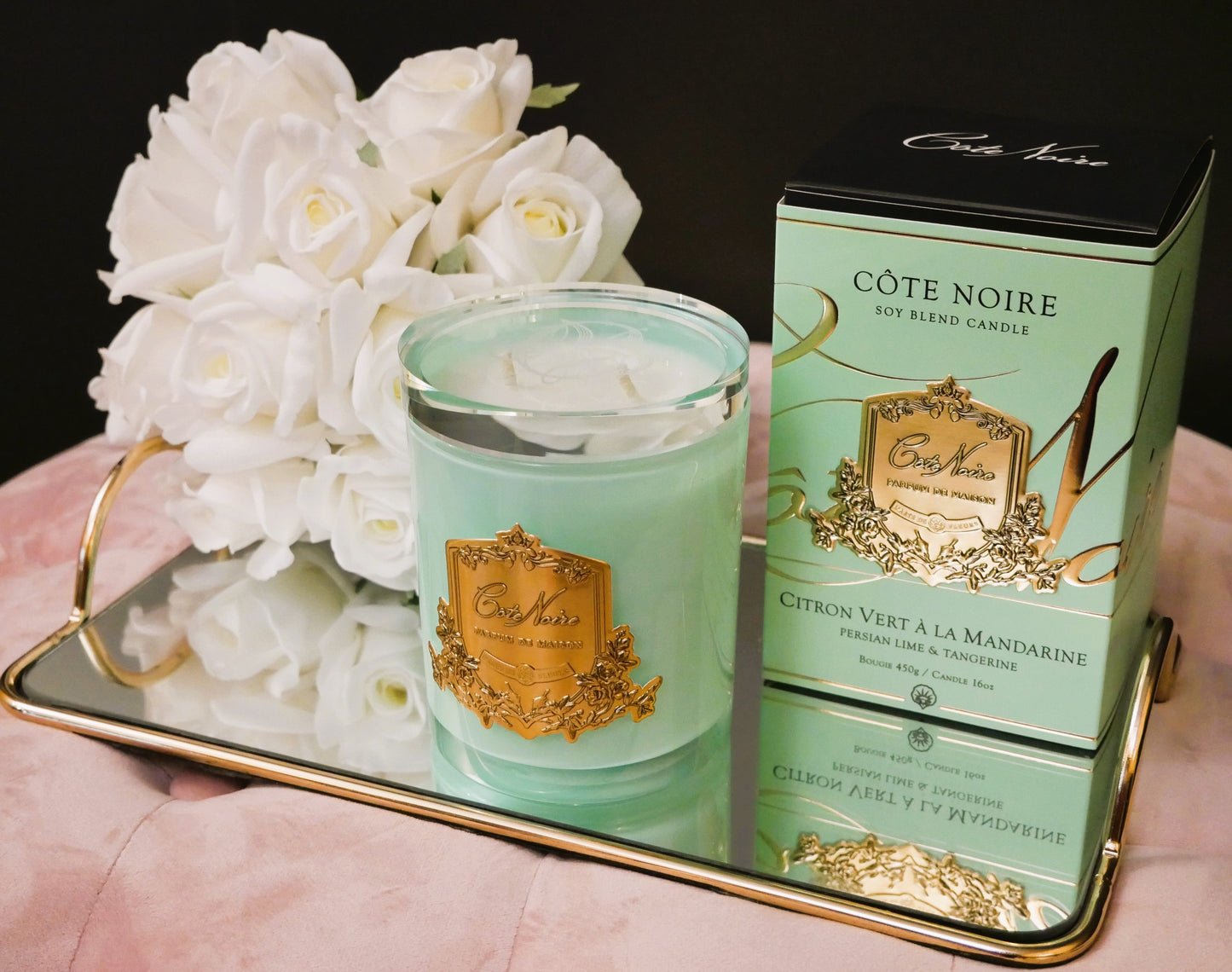 * Limited Edition Candle * TIFFANY JADE BLUE VESSEL 450g Candle in Persian Lime with Crystal Glass lid