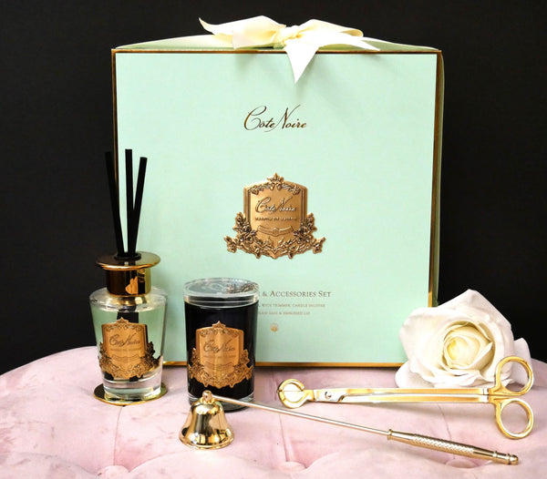NEW Luxury Gift set with Gold candle snuffer & wick trimmer - Tiffany Blue - Persian Lime - GFA03