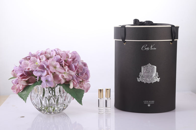 Cote Noire - Luxury Range Hydrangea's - Mauve - Crystal Vase - LHY04